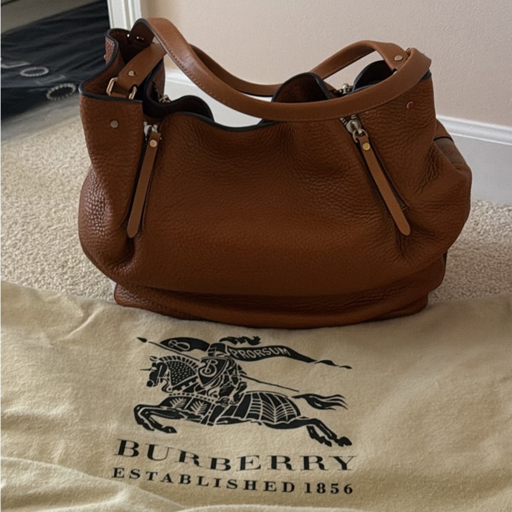 Burberry Cognac Pebbled Leather Shoulder Bag